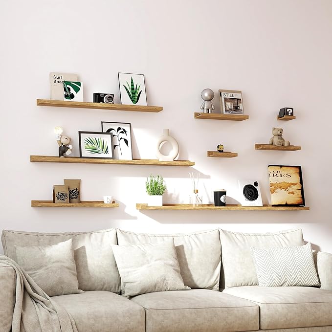 Long Floating Shelves for Wall Decor, Long Wall Mounted Storage Shelf for Bedroom, Living Room, Bathroom, Kitchen, Nursery, Display Picture Ledge Shelf with Lip Set of 2-56 Inches, Oak