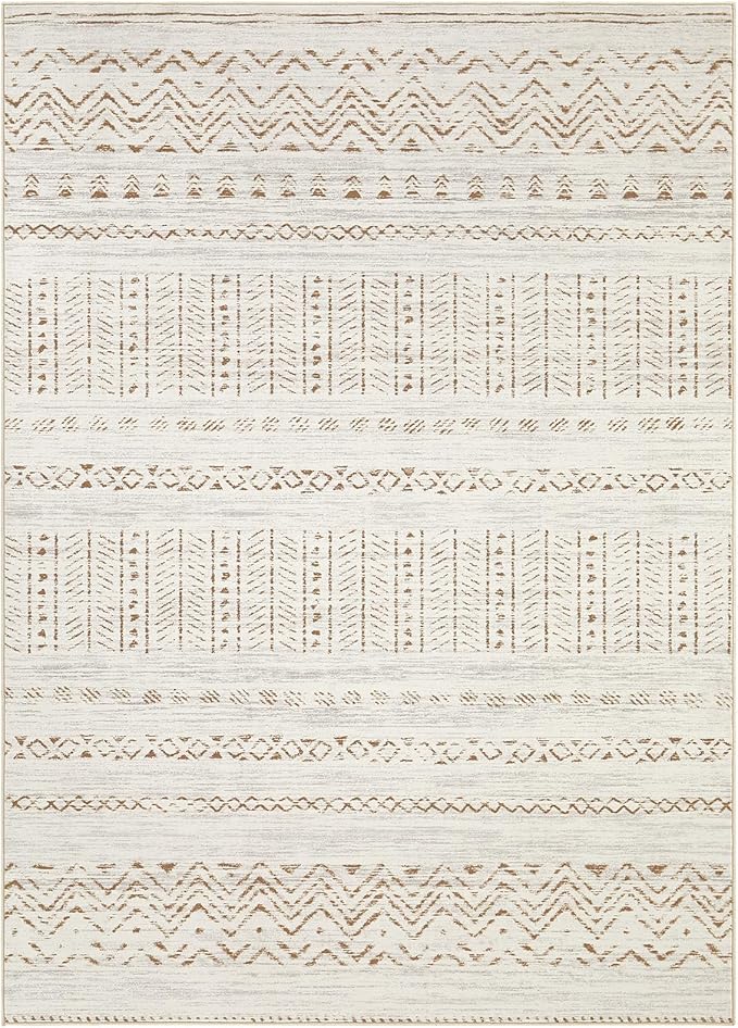 cotiled 7x9 Area Rug Living Room: Washable Boho Rugs with Non Slip Backing Large Soft Indoor Stain Resistant Carpet for Bedroom Farmhouse Dining Room Lightweight Home Decor Brown/Cream