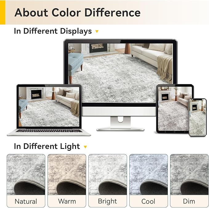 RELEANY Washable Area Rugs 4'x6' Non-Slip Modern Abstract Soft for Living Room Entryway Bedroom Nursery, Print Pattern, Gray White Grey