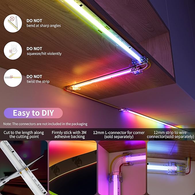 PAUTIX RGB Smart IC USB LED Light,5V RGB COB LED Strip USB Powered,UL-Listed Multicolor Flexible Tape Light 6.56ft/2m with Music Mode/APP Control,for TV,Scooter,Computer Desk Decor