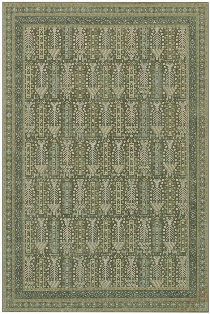 Rugxara 8x10 Washable Area Rugs for Living Room&Bedroom - Floral Boho Vintage Rug,Soft & Non-Slip,Low Pile Wool Carpet for Indoor Dining Room,Girls Room,Nursery Room and Kids Room(Olive Green)