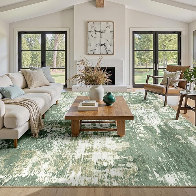 RELEANY Washable Area Rugs 6'x9' Non-Slip Modern Abstract Soft for Living Room Entryway Bedroom Nursery, Print Pattern, Light Green/Yellow