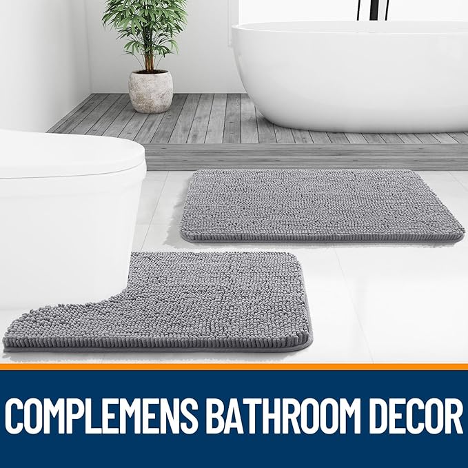 OLANLY Large Bathroom Rugs 45x27, Extra Soft Absorbent Chenille Bath Rugs, Rubber Backing Quick Dry, Machine Washable Bath Mats for Bathroom Floor, Tub and Shower, Home Decor Accessories, Grey