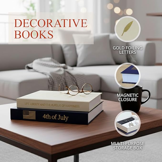 Fake books for decoration - Set of Two - Cardboard and linen - Decor Books for coffee table - Decorative boxes for home decor aesthetic - box storage (4th of July)