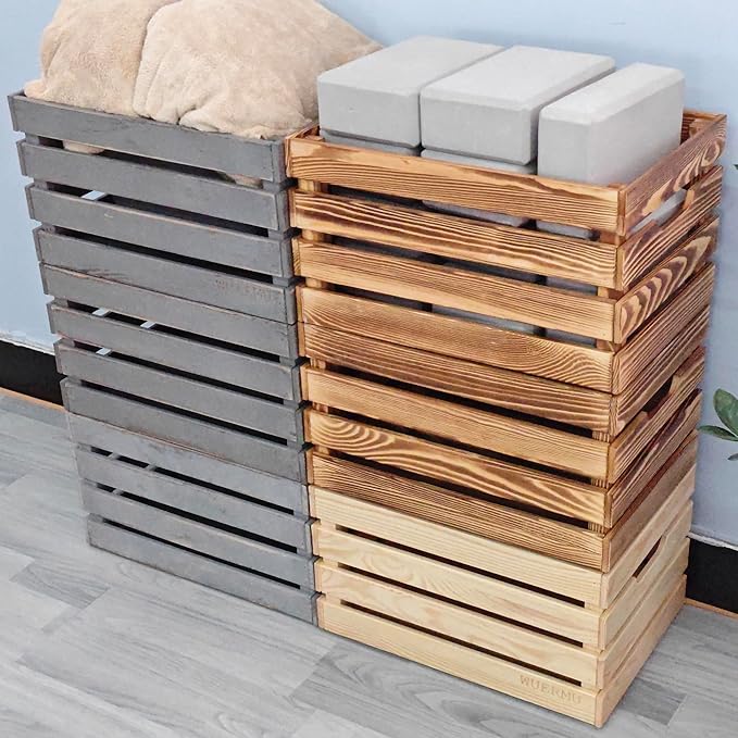 Brown Wooden Crates are Suitable for Storage, Milk Crates, Wine Crates, Festival Decorations, Camping, and Other Multi-Purpose. They are Sturdy and Durable, set of 2 Length of 17.7 inches.