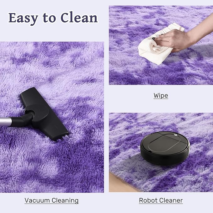 Purple White Rug Fluffy 4x6 Bedroom Rugs Girls,Plush Soft Fuzzy Area Carpet Non Slip for Living Room Nursery Kids Girlie Elegant Home Decor Aesthetic