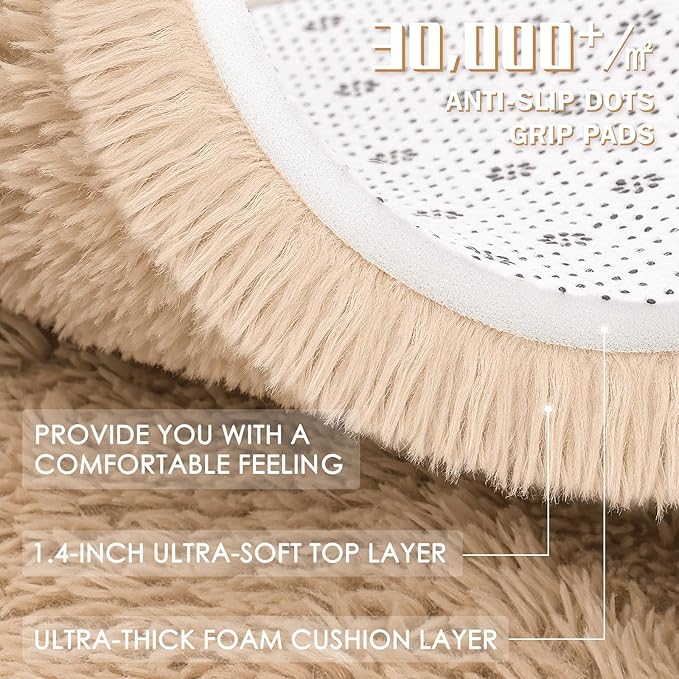 OLANLY 6x11 Machine Washable Large Area Rugs for Living Room, Bedroom, Soft Fluffy Shaggy Bedside Rug, Indoor Floor Carpet for Kids Girls and Boys, Dorms, Nursery, Home Decor Aesthetic, Beige