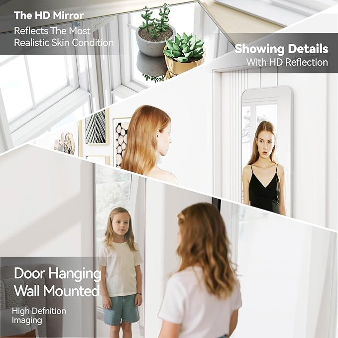 SCWF-GZ 47x14 Mirror Full Length Door Hanging Wall Mounted Aluminum Alloy Metal Frame Dressing Make-up Save Space Half Body Mirrors for Entryway Bedroom Bathroom Living Room 47 inch Silver