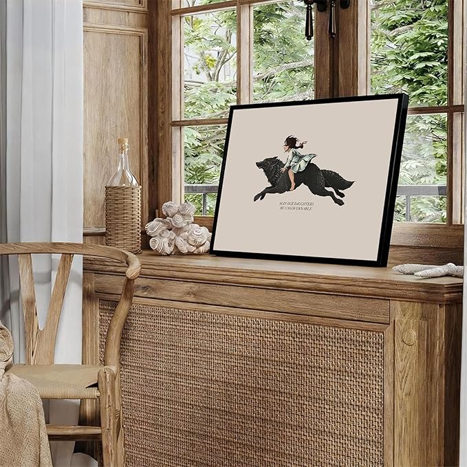 Modern Inspirational Quotes Posters May Our Daughters Be Ungovernable Wall Art 08x10 inch Black Framed Girl Riding Big Wolf Painting Feminist Positive Affirmations Wall Decor