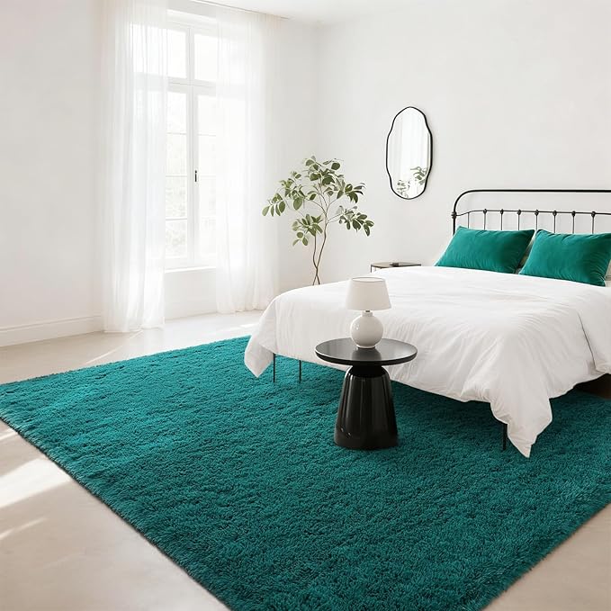 BENRON Fluffy Rugs for Living Room 6x9 Teal Green, Washable Large Area Rugs for Bedroom Dining Table Office Kids Nursery Room, Washable Indoor Floor Carpets