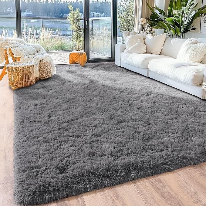 5x7 Fluffy Fuzzy Area Rug for Living Room Bedroom, Ultra Soft Rugs for Living Room, Modern Shaggy Carpets Rug for Boys Girls Dorm Nursery Home Decor Aesthetic, Upgrade Non-Slip Durable, Grey