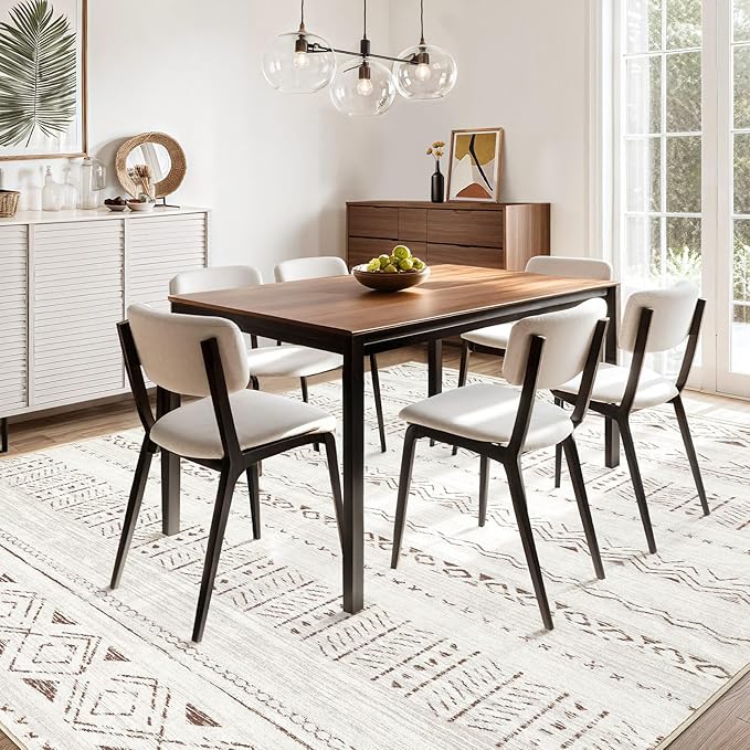 cotiled 6x9 Area Rug Living Room: Washable Boho Rugs with Non Slip Backing Large Soft Indoor Stain Resistant Carpet for Bedroom Farmhouse Dining Room Lightweight Home Decor L Brown/Cream