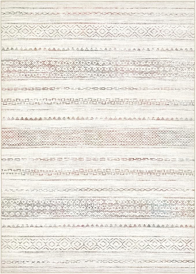 Nakagishi Area Rug Living Room Rugs: 7X9 Machine Washable Boho Large Neutral Farmhouse Stain Resistant Moroccan Indoor Floor Carpet for Bedroom Nursery Dorm Dining Room Home-Multi Color