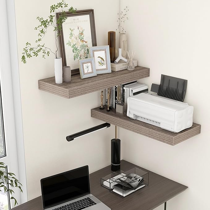 FLYJOE 30 Inch Floating Shelves | 12 Inch Deep Grey Floating Shelves Set of 2 | 30" W x 12" D Rustic Wood Shelves for Wall | Deep Grey Shelves for Living Room Bathroom Laundry Room Kitchen