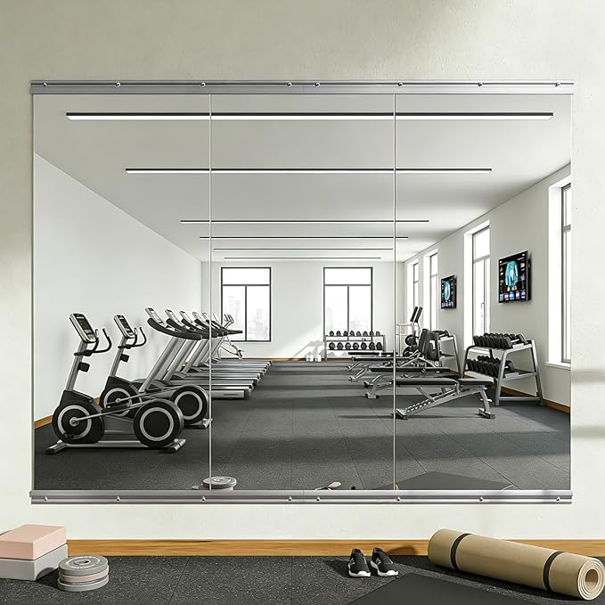 VooBang Home Gym Mirror - 3 PCS 28×55 inches, Large Frameless Wall Mounted Full Length Body Mirror for Dancing Studio, Exercise, Fineness, Yoga, Tempered Glass