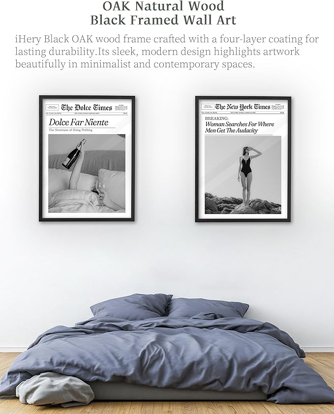 iHery Premium Natural Black OAK Wood 16x20in Dolce Far Niente Framed Wall Art, Retro The Sweetness of Doing Nothing Canvas Wall Decor For Girly Dorm Bedroom Living Room 1Pack
