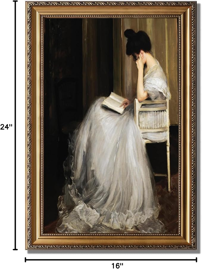 KBKBART Gold Framed Canvas Wall Art Print, Vintage Wall Art Mid-Century Lady Classical Women Painting Picture, Vintage European Portrait Wall Decor for Bedroom Bathroom Decor Wall Art, 16’’x24’