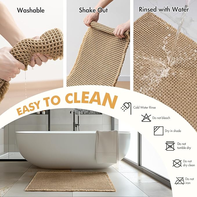 MIULEE Set of 2 Waffle Bathroom Runner Rugs, Boho Bath Rugs Non Slip Washable, Super Absorbent Runner Bath Mats, Rubber Backed Shower Mats for Hallway Bedroom Laundry Room, Brown, 2'x5'(24x60 Inch)
