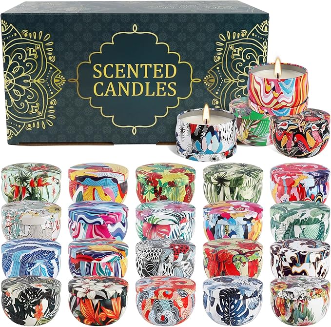 YOROXRG 24Pack Scented Candles, Soy Wax Travel Tin Jar Candles, Aromatherapy Candles for Home 2.5 OZ for Mom for Christmas, Birthday, Thanksgiving, Mother's Day, Valentine's Day