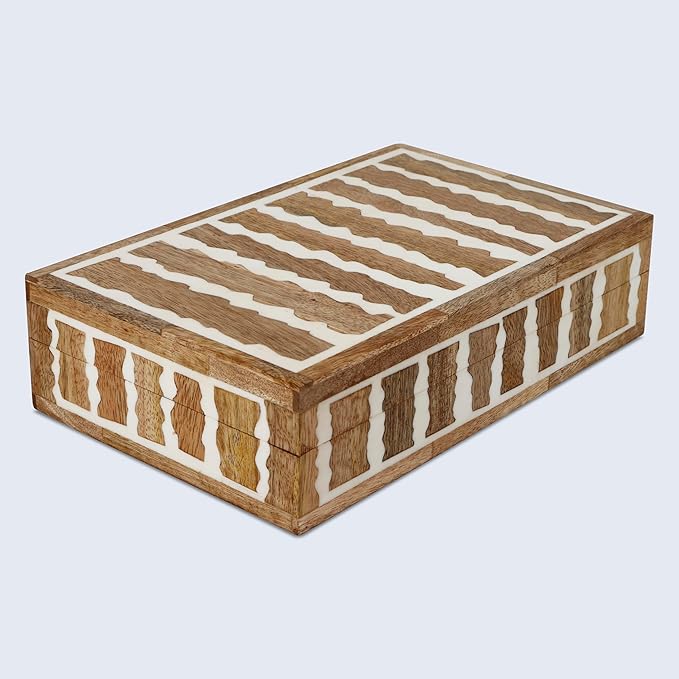 Handicrafts Home Decorative Storage Box with Lid Wooden Storage Organizer Box Multi Purpose Storage Box for Coffee Table Desk Shelf – Resin Inlay Kept Safari Collection - 10x6x2.5