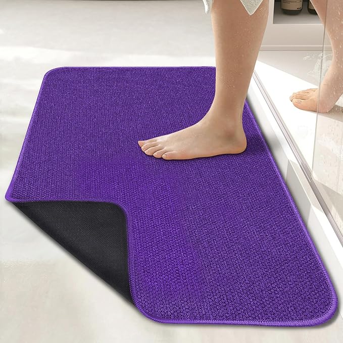 Bosap Bath Mat,Ultra Thin Bathroom Runner Rugs,Large Bath Mats for Bathroom,Quick Dry,Non-Slip,Machine Washable,Low Pile,Bath Rug,Shower Outside,Sink,Home Decor Accessories.Purple,3'x6'(36x72inch)