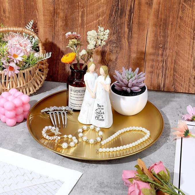 6 Pack Gold Tray Decorative Serving Decorative Gold Jewelry Bar Jewelry Dish Key Bowl Mirror Dresser Vanity Tray Makeup Organizer for Bathroom Candle Perfume Countertop(12 Inch)