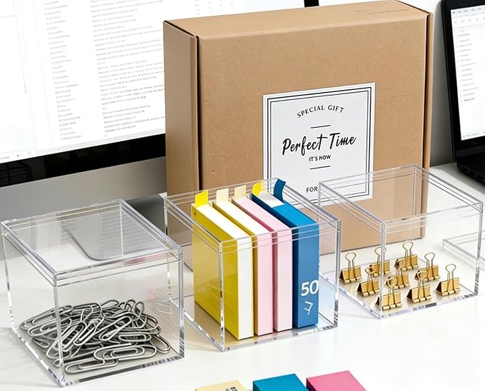 KissYou Acrylic Box Clear Boxes with Lid 4 Packs 5.9Inch Large Dispaly Case Clear Square Cube Wedding Birthday Graduation Party Favor Storage Box