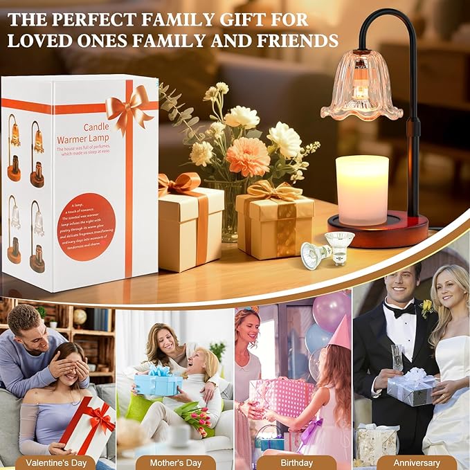 Candle Warmer Lamp Electric: Timer Dimmer Candles Warming Jar Light - Height Adjustable Dimmable Warmers Lamps - Flower No Flame Lamps with Heat Warm Melt Wax - Home Bedroom Decor Table Light