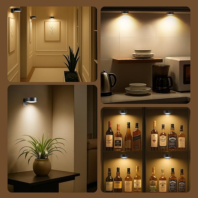 6Pcs Picture Lights for Wall Battery Operated, Magnetic Led Painting Light with Remote Dimmable and Timer, 3 Lighting Modes Art Display Light for Picture Frame, Wireless Wall Decor Puck Lights, Black