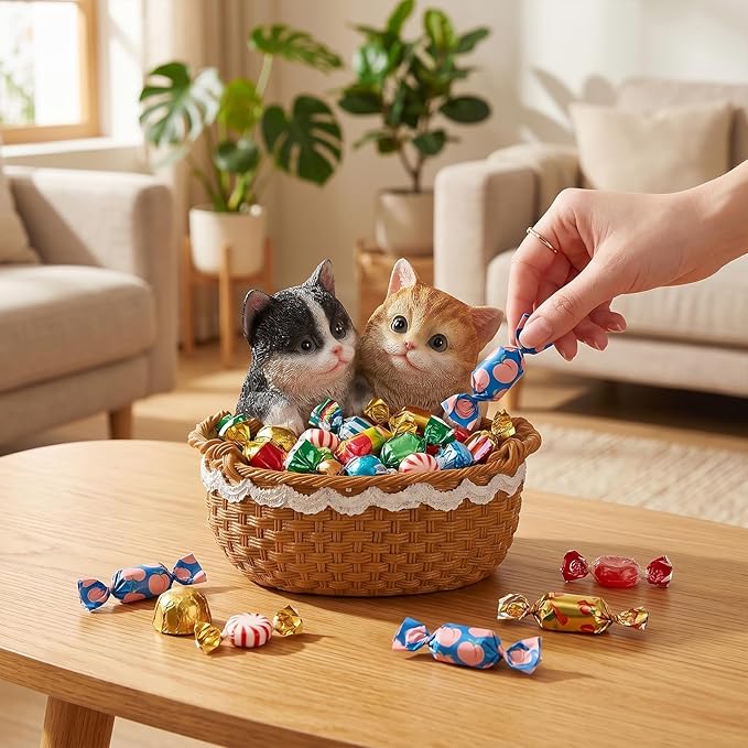 Cat Resin Storage Basket, Desktop Organizer for Remote & Keys, Cute Home Decor Tray, Ideal present for Pet Lovers.(Two British Shorthair cats)