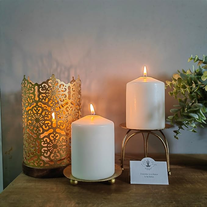 Hosley Metal Diamond Cut Design Candle Holder 7.5 Inch High, Gold Perfect for Home Decor, Lighting, Wedding, Parties, Gifting