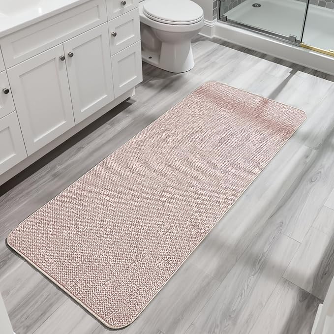 Bath Mat,Ultra Thin Bathroom Runner Rugs,Large Bath Mats for Bathroom,Quick Dry,Non-Slip,Machine Washable,Low Pile,Bath Rug,Shower Outside,Sink,Home Decor Accessories.Beige,1'9"x3'11"(21x47inch)