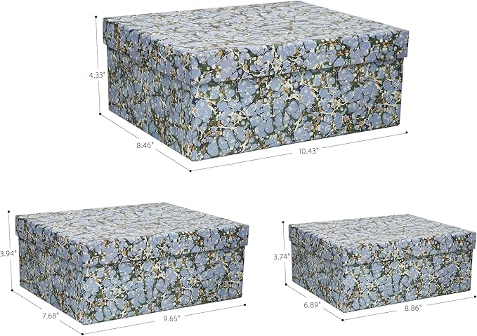 3-Piece Decorative Storage Boxes with Lids, Artistic Marble Pebble Pattern, Cardboard Paperboard Keepsake Box Set, Photo & Memory Storage for Home Decor and Modern Organization