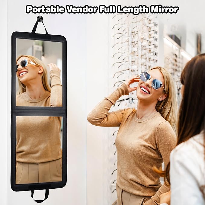 LPHUMEX Foldable Full Length Dance Mirror ā 33ā Portable Shatterproof Hanging Mirror, Folding Full Length Travel Mirror for Dancing, Camping, RV