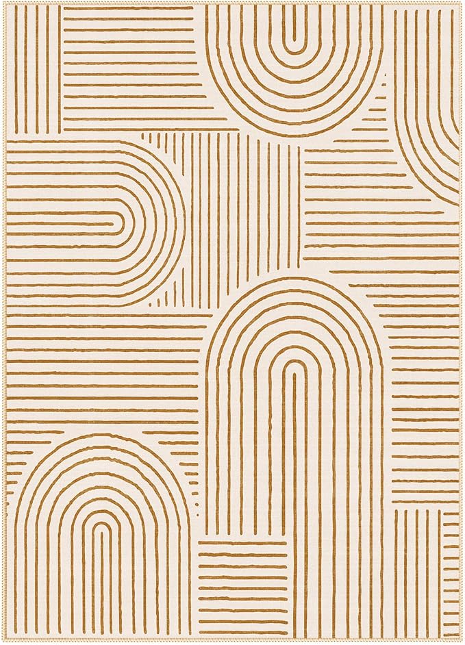 Lahome Abstract 10x14 Area Rugs for Living Room Bedroom, Soft Large Washable Rugs, Ultra-Thin Non-Slip Modern Dining Room Rug Non-Shedding Accent Carpet for Office Darrell, Orange
