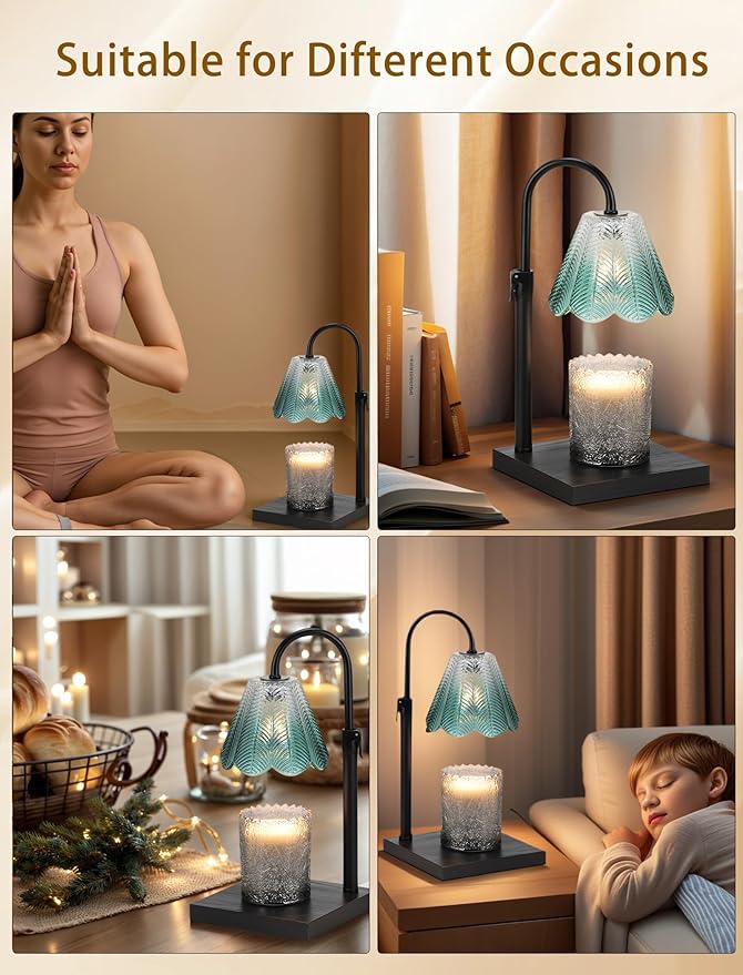 Candle Warmer Lamp with Timer & Dimmer, 2 Bulbs, Height Adjustable, Fit All Size Jar Scented Candles, Safe Aromatherapy Light for Sleep, Work, Yoga, Bedroom, Office, Gift (Teal)