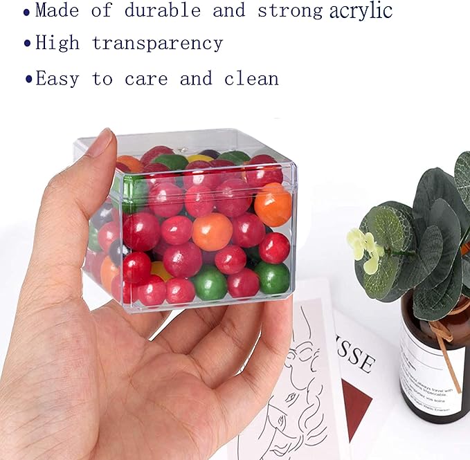 KissYou Acrylic Box Clear Display Boxes with Lids 4 Packs Square Cube Jewelry Storage Box Graduation Wedding Birthday Party Candy Boxes