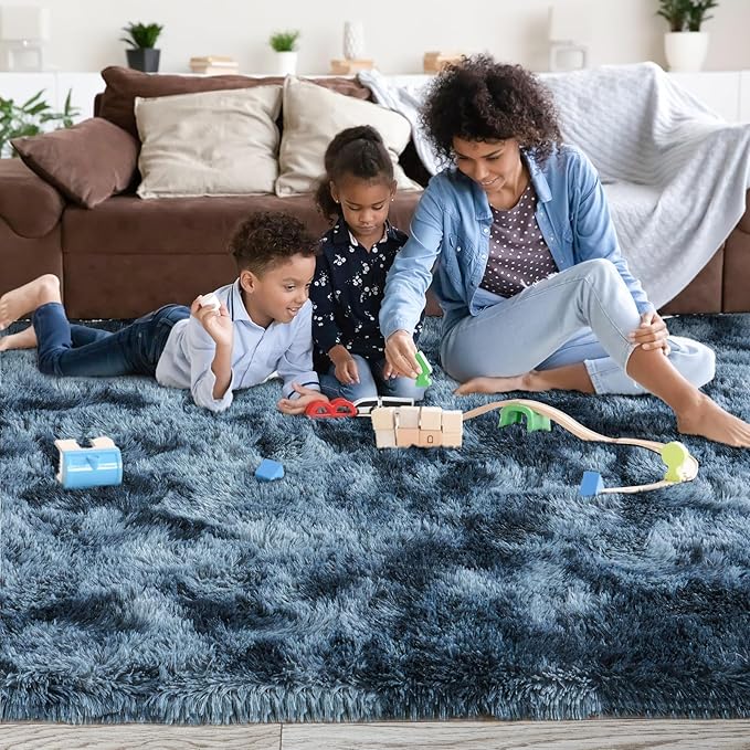 Ultra Soft Rugs for Living Room Bedroom, 5x7 Area Rugs for Living Room, Modern Shaggy Carpets Fuzzy Rug for Boys Girls Dorm Nursery Home Decor Aesthetic, Upgrade Non-Slip Durable, Tie-Dyed Blue Grey