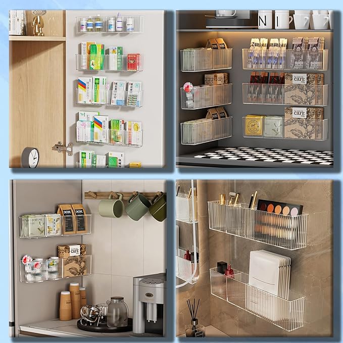2 Pack Bathroom Wall Makeup Organizer Clear Bathroom Organizers and Storage with 3 Compartments Plastic Storage Organizer Bins Floating Shelves for Wall, Narrow Space, Office, Bedroom 14''Length