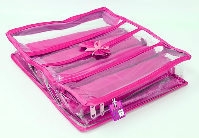 atorakushonSatin Fabric 4 Rod Bangle Box Organizer for Women Girls Jewellery Pouch Storage Bag Makeup Travel Wardrobe Wedding Set for Bride Pink