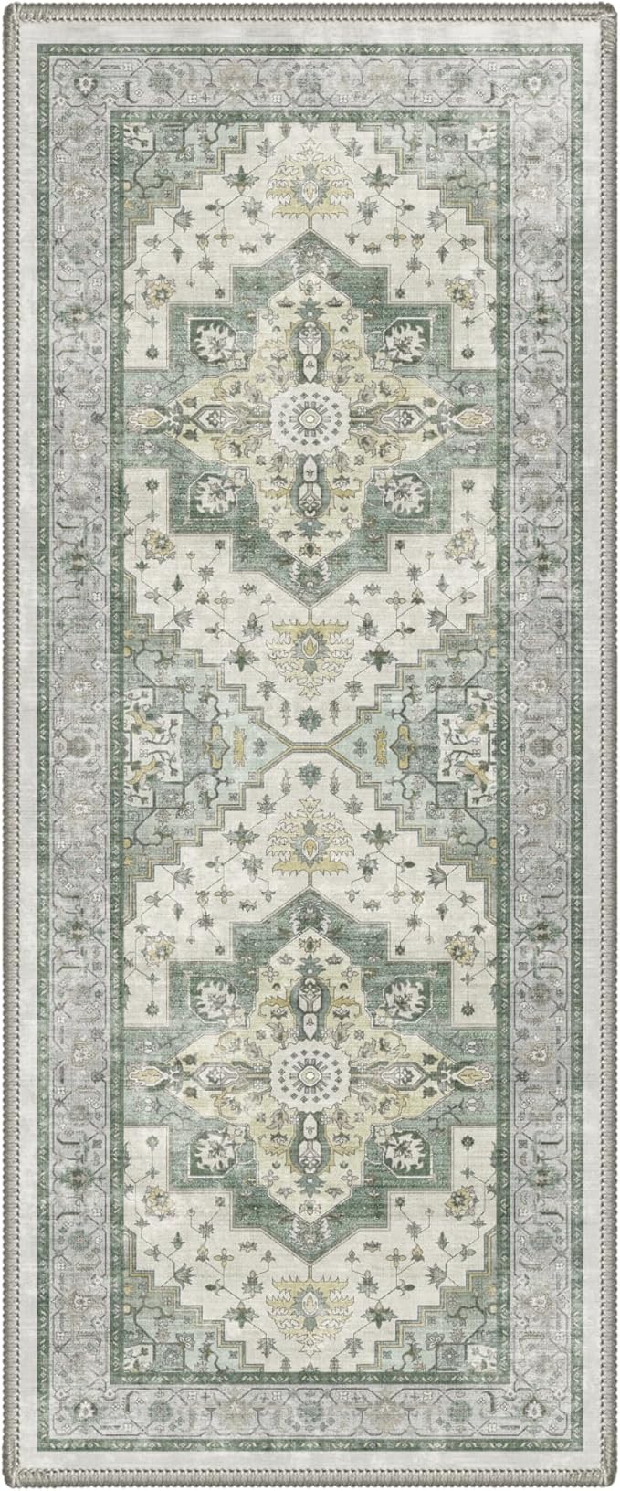 GENIMO Runner Rug 2x8 Non Slip Machine Washable Vintage Hallway Runner Rug, Low Pile Lightweight Rugs for Entryway, Hallway, Kitchen and Corridor, Sage Green