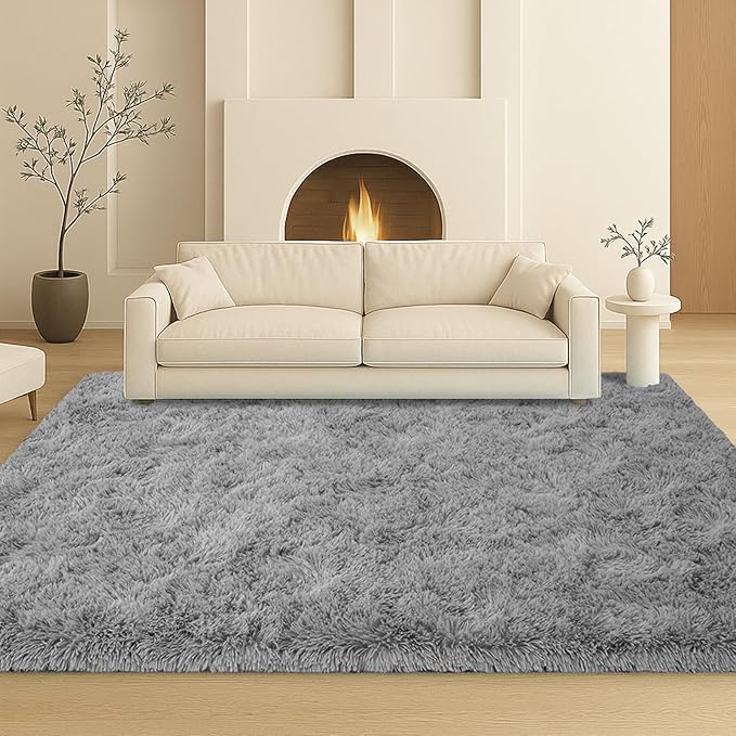 Fluffy Plush Shag Rug 5x7,Ultra Soft Rug for Living Room,Non-Slip Fuzzy Rugs for Bedroom,Carpet for Girl Boy Kids,Modern Indoor Home Decor Aesthetic,Light Gray