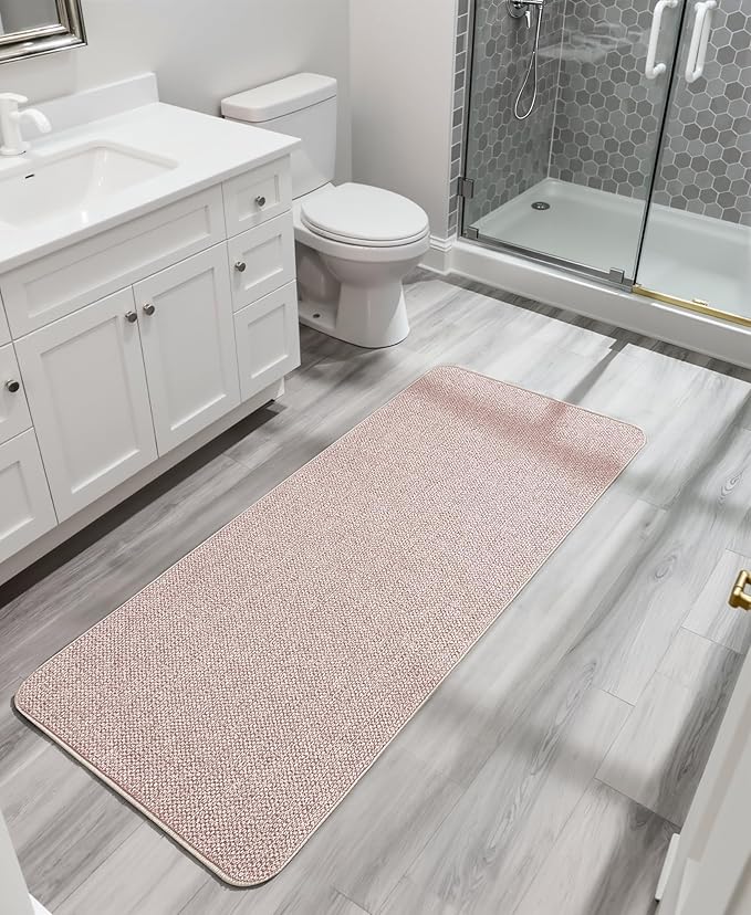 Bosap Bath Mat,Ultra Thin Bathroom Runner Rugs,Large Bath Mats for Bathroom,Quick Dry,Non-Slip,Machine Washable,Low Pile,Bath Rug,Shower Outside,Sink,Home Decor Accessories.Beige,2'x5'(24x60inch)