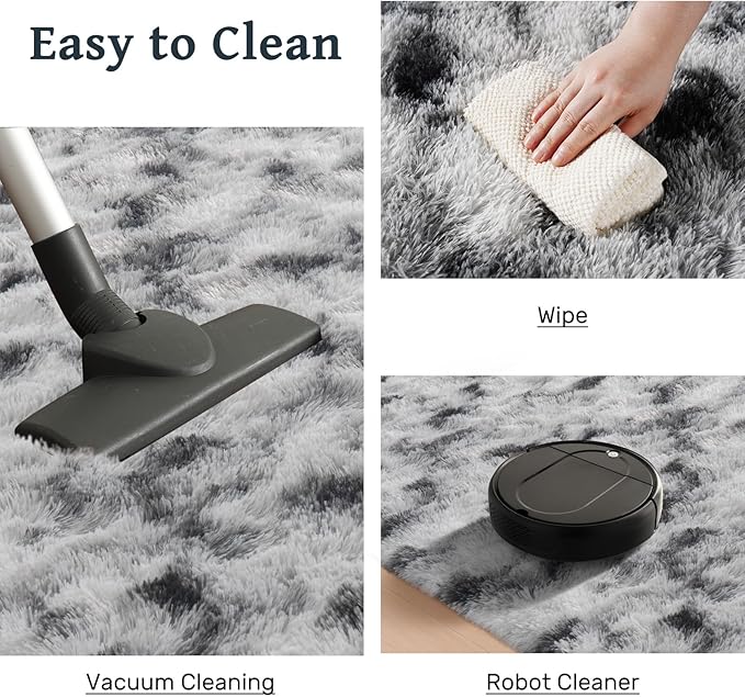 8x10 ft Fuzzy Rugs for Living Room,Black and White Bedroom Area Rug Non-Slip,Carpet for Nursery Kids PlayRoom Indoor Modern Plush Carpets