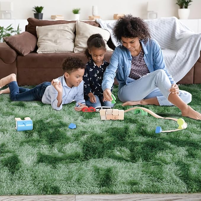 5x7 Fluffy Fuzzy Area Rug for Living Room Bedroom, Ultra Soft Rugs for Living Room, Modern Shaggy Carpets Rug for Boys Girls Dorm Nursery Home Decor Aesthetic, Upgrade Non-Slip Durable, Tie-Dyed Green