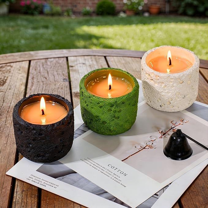 Viyffo 3 Pack Citronella Candles Outdoor, Citronella Candle Set Indoor, Candles for Home Scented, Non Toxic Soy, Colorful Ceramic Jar for Patio, Backyard Décor & Camping Gift (6oz, 12 Hour Burn Each)