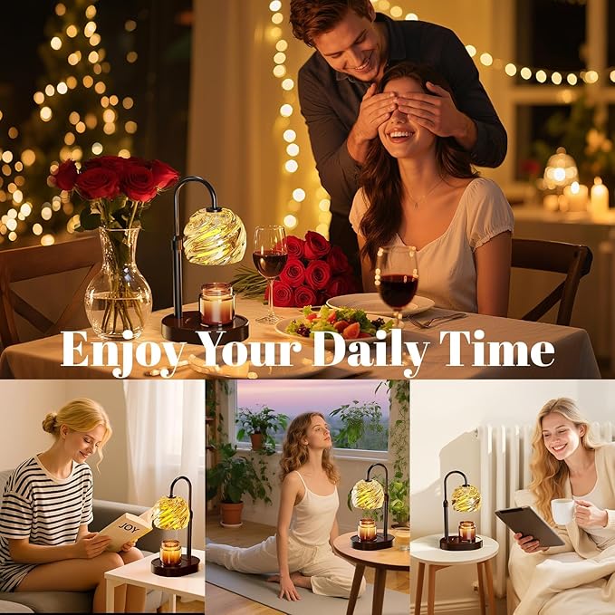 Candle Warmer Lamp with Timer Dimmer, Electric Candle Warmer with Adjustable Height for New Home Decor, Birthday Gifts for Women Men Mom, Wax Melter for All Jar Sizes, 2Bulbs,Black