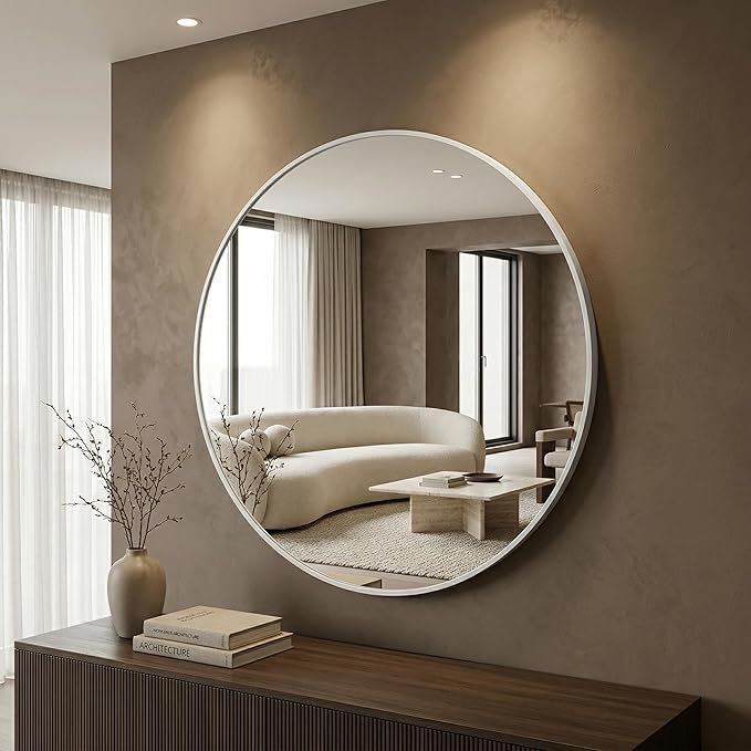 HARRITPURE Round Mirror 20" White Wall Mounted Circle Mirrors Vanity Mirror with Brushed Aluminum Alloy Frame Modern Decoration for Bathroom, Living Room, Vanity, Bedroom, Entryway