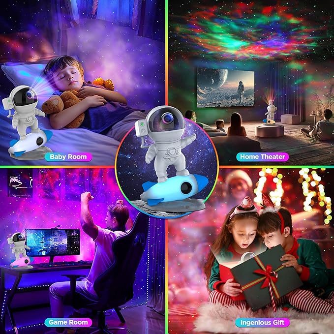 FlyLily Astronaut Galaxy Projector for Bedroom, Star Projector Galaxy Light with App & Remote Control, White Noises, Bluetooth Speaker, Rocket Night Light for Kids, Ceiling, Gifts, Room Decor