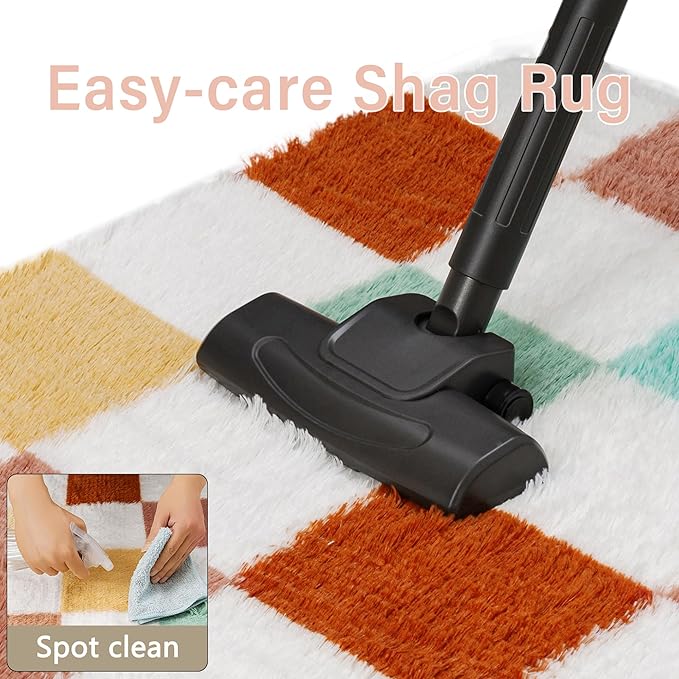 PureCozy Checkered Rug 5x8 for Living Room, Colorful Modern Shag Rug Super Soft Washable Indoor Fuzzy Carpet Non-Slip Fluffy Rugs for Bedroom Home Aesthetic Decor